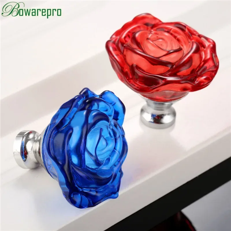 Cabinet Knob Round - Bowarepro 50MM cristal Rose verre poignée